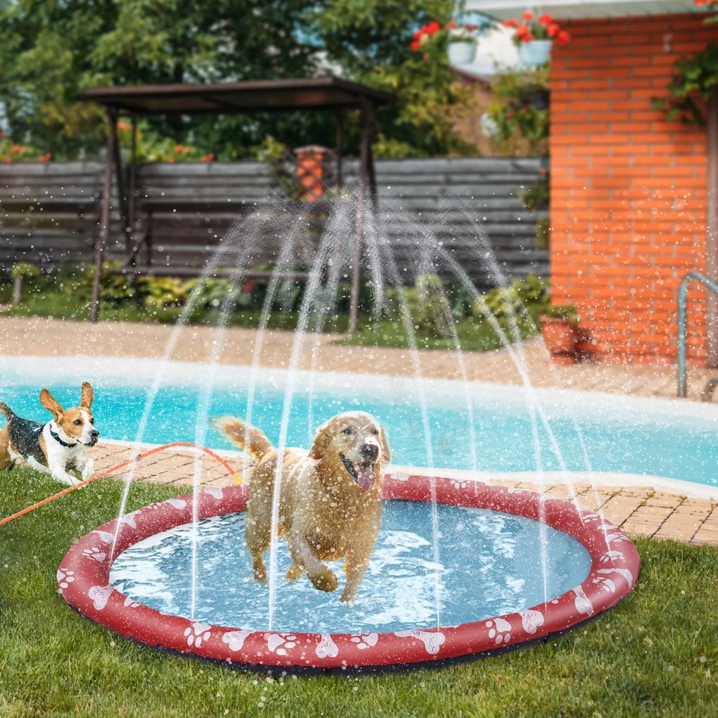 Splash Pad Tapete Aquático para caes com Pulverizador Ø170 cm Tapete Anti-Respingos Piscina Portátils Vermelho