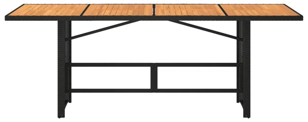 Mesa de jardim com tampo em acácia 190x80x74 cm vime PE preto