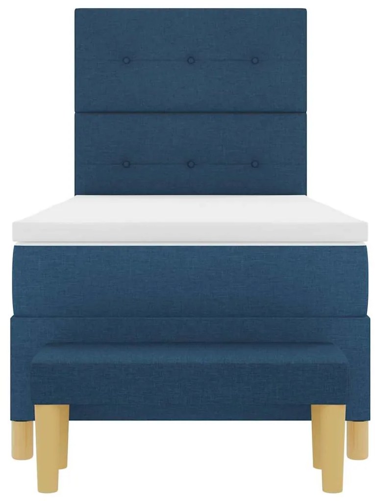 Cama Box Spring vidaXL com Colchão e Banco Azul 90x200 cm Tecido