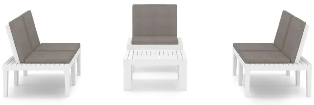 4 pcs conjunto lounge de jardim com almofadões plástico branco