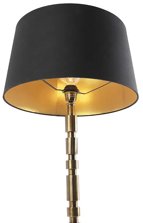 Candeeiro de mesa Art Déco bronze com cúpula em algodão preto 45 cm - Torre Art Deco