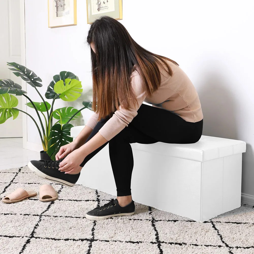 Banco dobrável com espaço de arrumação 80 x 40 x 40 cm Branco