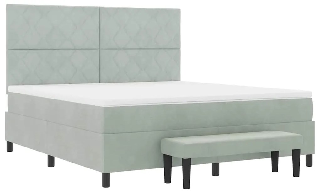 Cama Box com Colchão e Banco Cinza Claro 180x200 cm Veludo