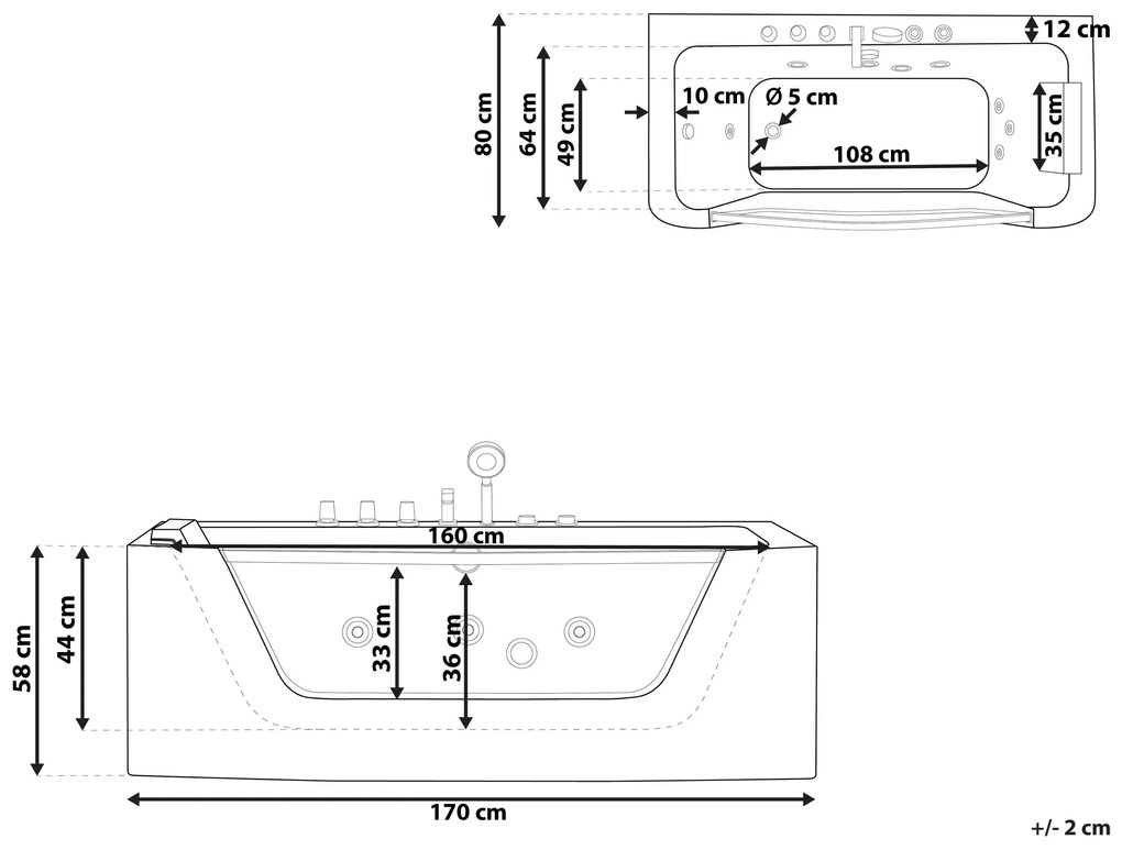 Banheira de hidromassagem de canto versão à direita em acrílico branco 170 x 80 cm PUQUIO Beliani