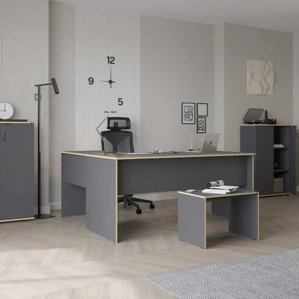 Secretária de Canto "Executive" - 160 x 75 x 144 cm - Antracite e Carv