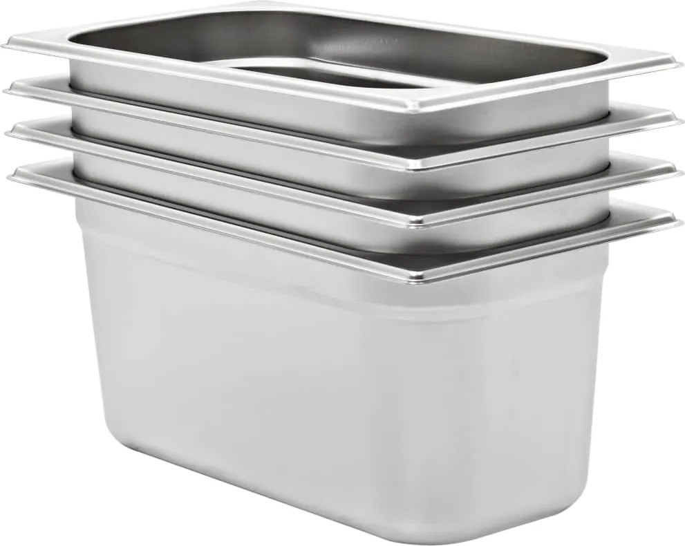 vidaXL Recipientes gastronorm 4 pcs GN 1/3 150 mm aço inoxidável