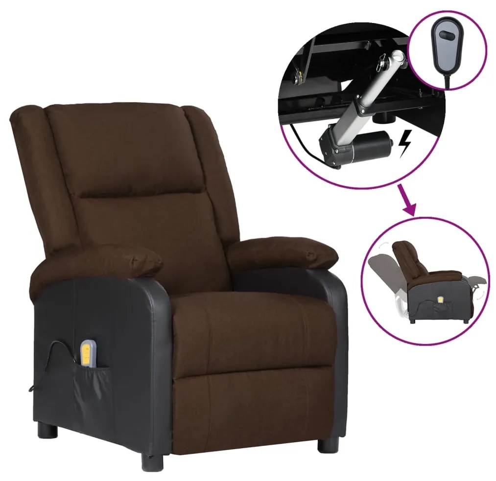 vidaXL Poltrona massagens elétrica couro art./tecido castanho-escuro
