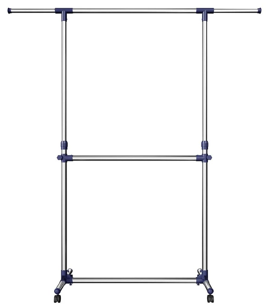 Cabide Guarda Roupa com rodas 2 hastes cinzento e azul