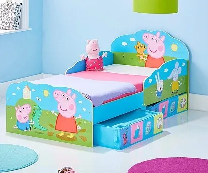 CAMA INFANTIL PEPPA PIG  COM GAVETAS + COLCHÃO E ALMOFADA 140cm x 70cm