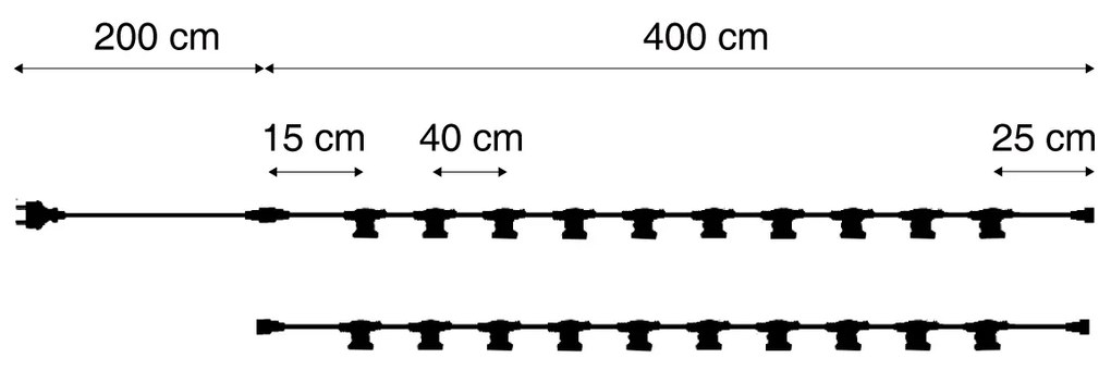 Cordão de luzes preto conectável com ficha 10m 20 luzes IP44 - Lubber