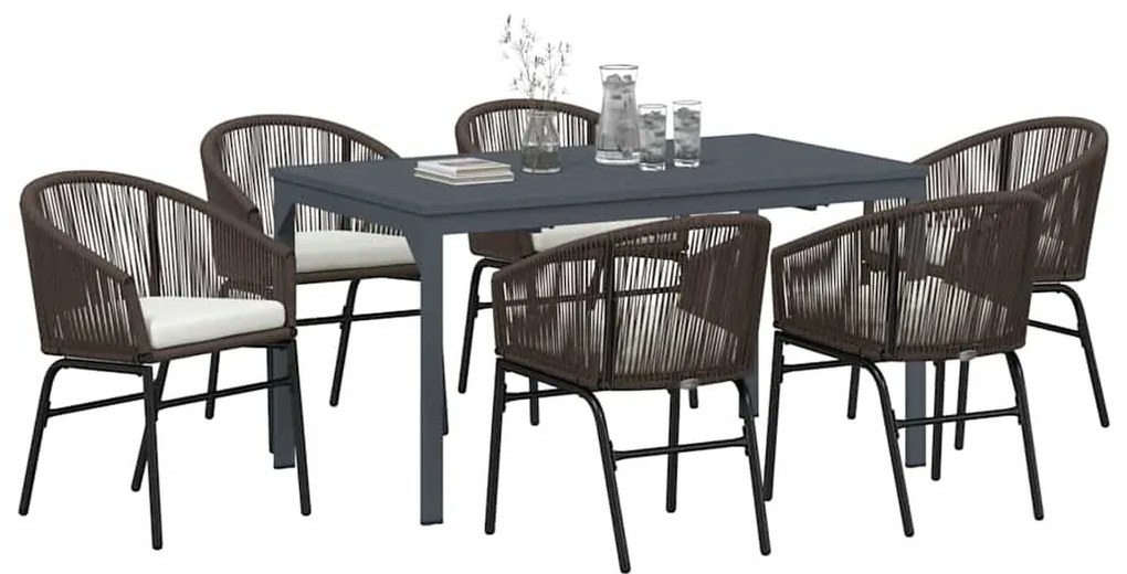 Conjunto de Jantar de Jardim Manual 7 pcs Castanho Médio