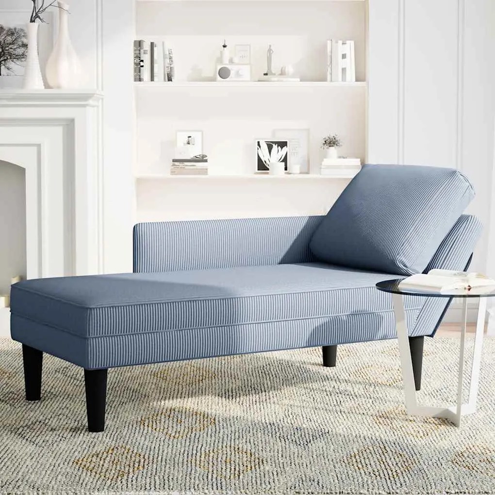 Chaise lounge com almofada tecido corduroy azul
