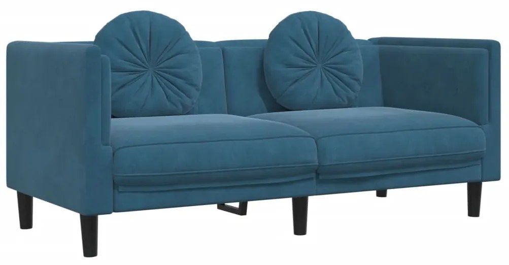 2 pcs conjunto de sofás com almofadas veludo azul