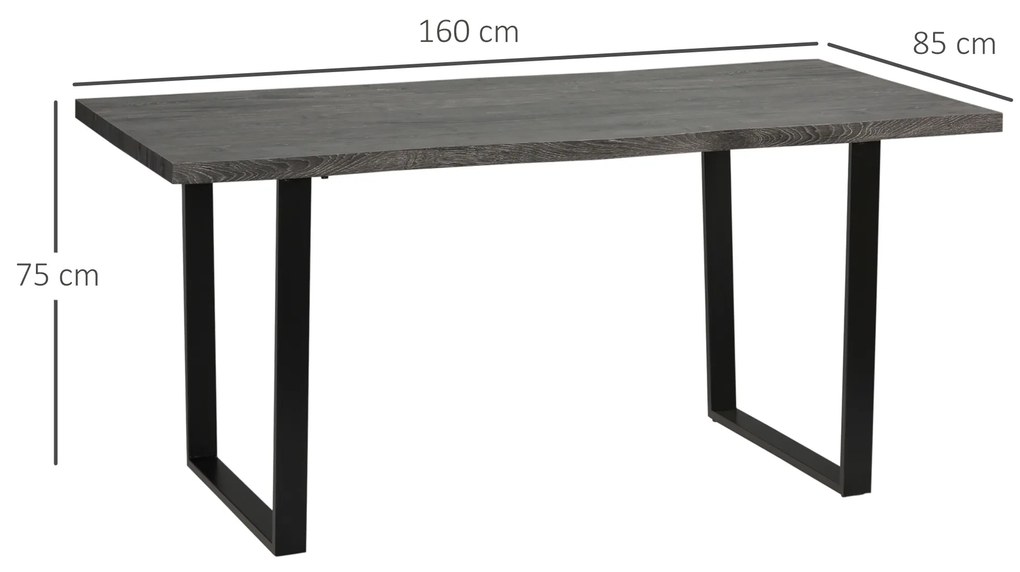 Mesa de Jantar Mesa de Cozinha Estilo Industrial com Bancada de Madeira e Pés de Aço para até 6 Pessoas Carga Máx. 50kg 160x85x75cm Cinza Escuro e Pre