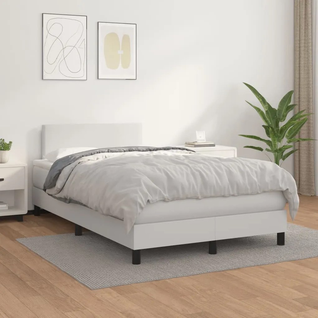 Cama boxspring com colchão 120x190 cm couro artificial branco