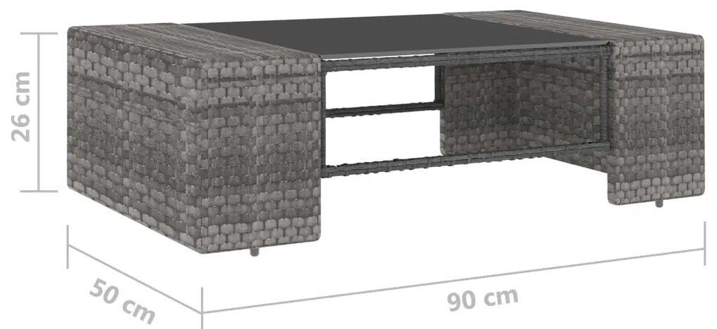 2 pcs conjunto lounge de jardim vime PE cinzento