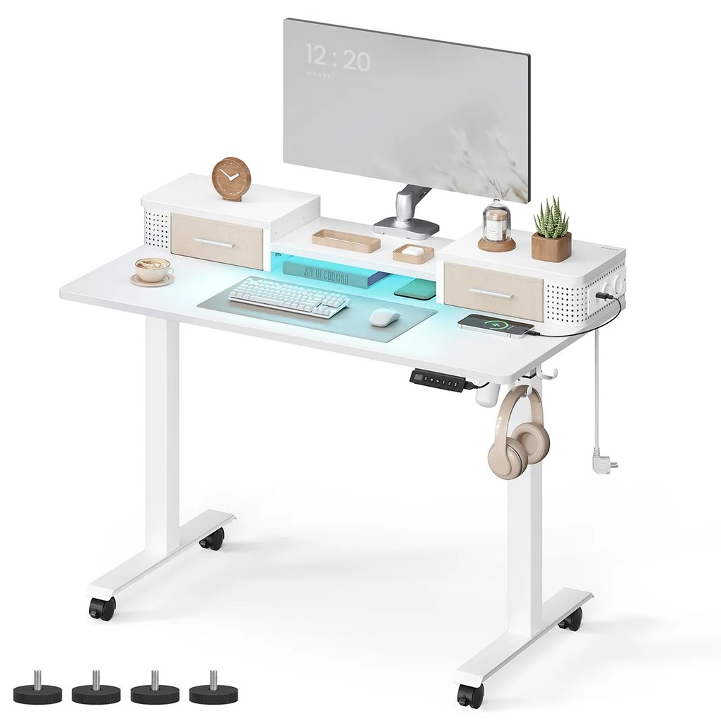 Mesa de escritório eléctrica ajustável com apoio para monitor | VASAGLE | 120 x 60 x 120 cm | branco | LSD182W01.