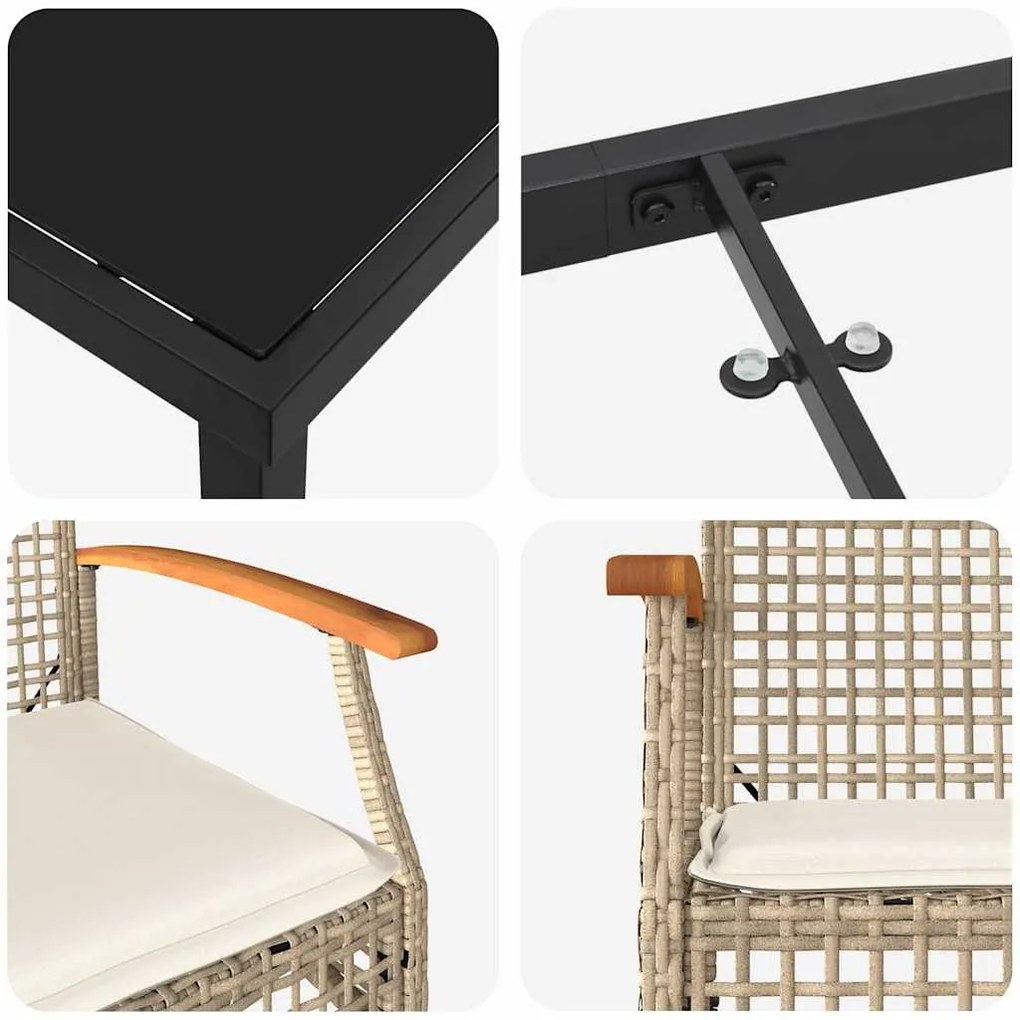 Conjunto de Jantar de Jardim de 7 Peças com Almofadas Bege em Rattan S