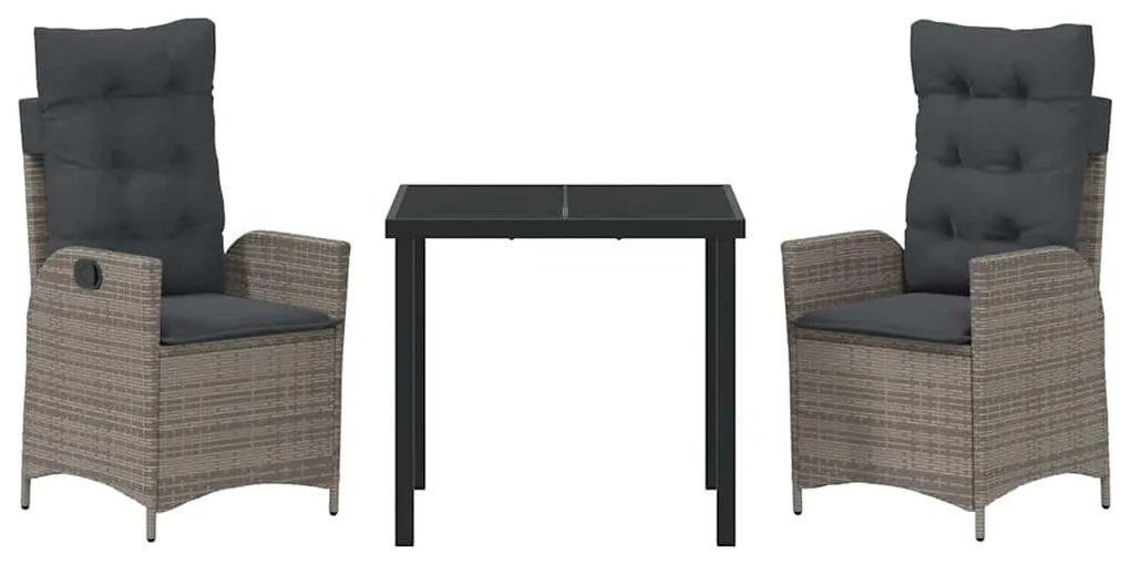 Conjunto de Jantar de Jardim com 3 Peças e Almofadas Cinza em Rattan d