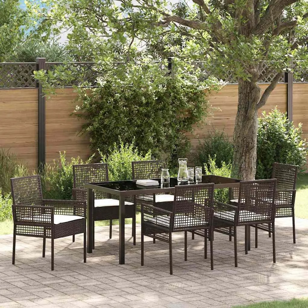 vidaXL Conjunto de Jantar para Jardim 7 pcs Castanho Rattan Sintético