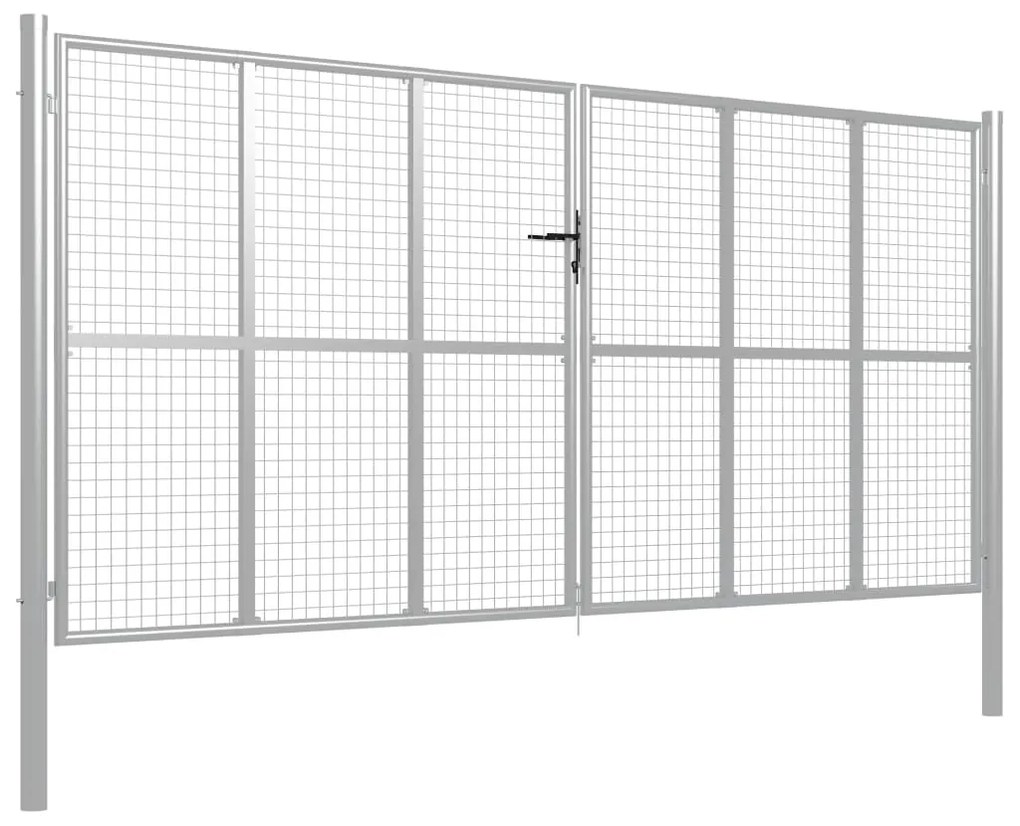 Portão de jardim em aço galvanizado 415x250 cm prateado