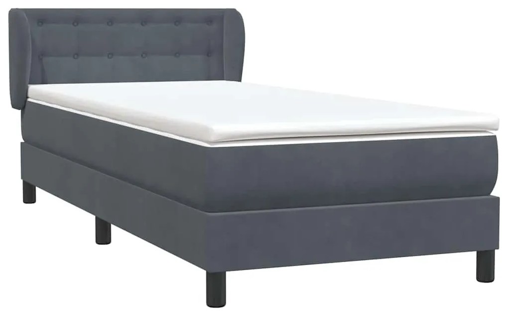 Cama com molas/colchão cinza-escuro 80x210 cm veludo