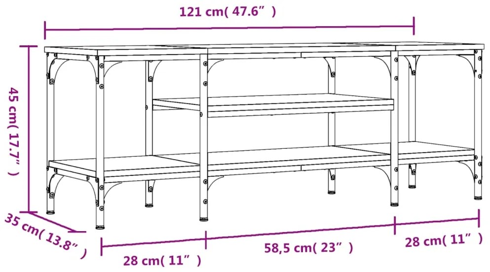 Móvel TV 121x35x45cm derivados de madeira/ferro cinzento sonoma