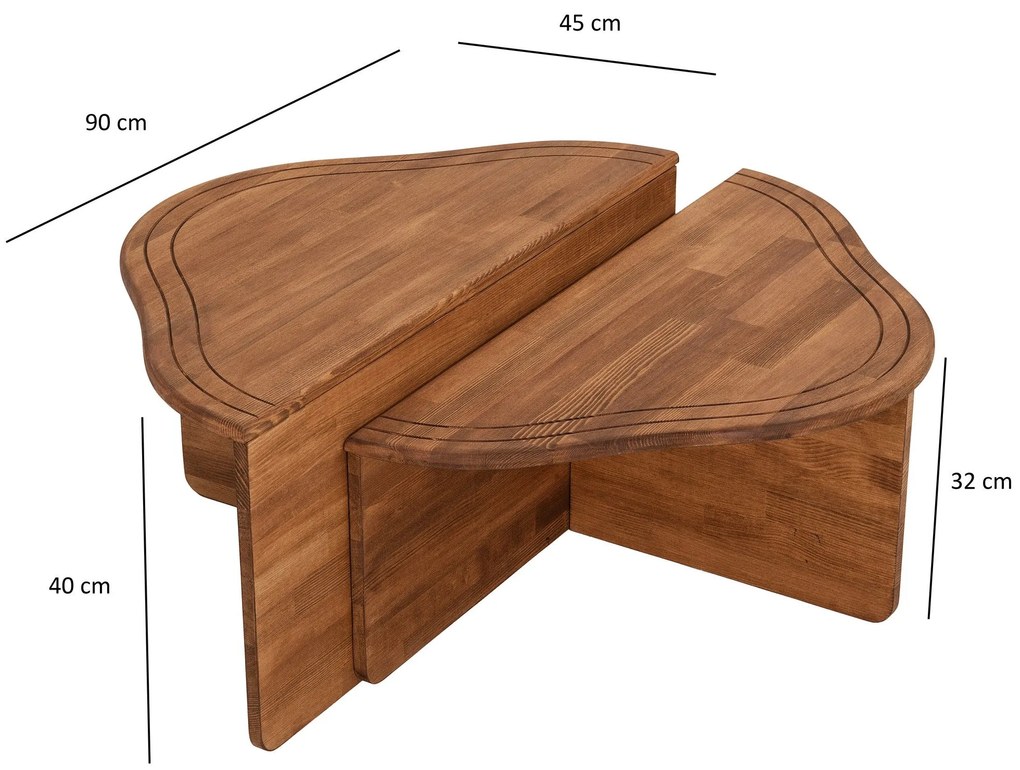 Mesa de Café Altopiano - Castanho - 90x40x45cm e 90x32x45cm
