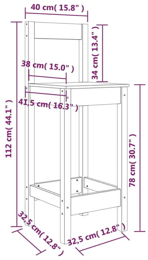 Cadeiras de bar 2 pcs 40x41,5x112 cm pinho maciço preto
