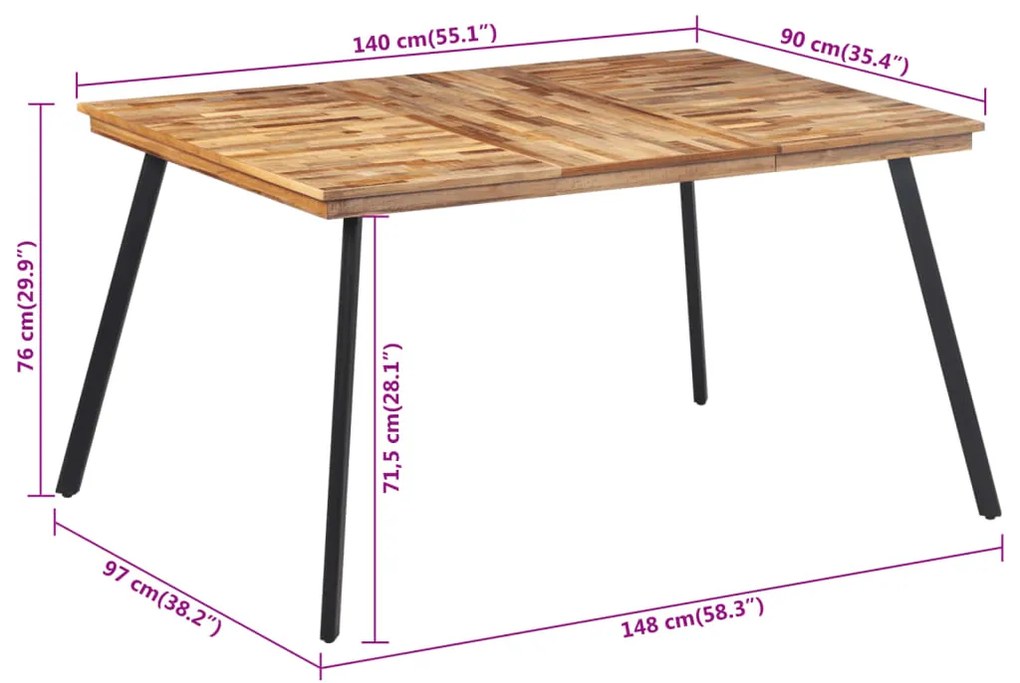 Mesa de jantar 148x97x76 cm madeira de teca maciça