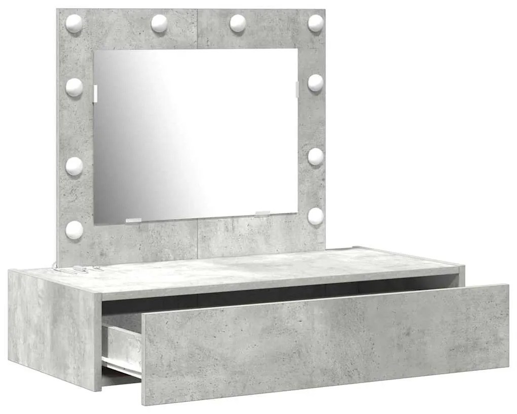 Mesa de Maquiagem Montada na Parede com Luzes LED Cinza Concreto
