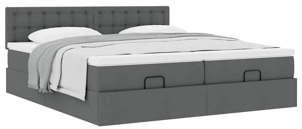 Estrutura de cama otomana com colchões tecido cinzento escuro