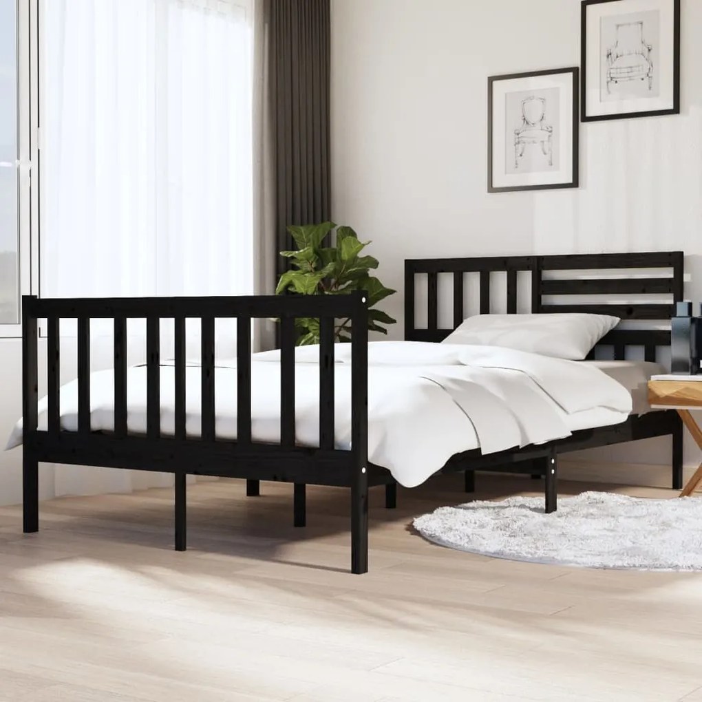 3101132 vidaXL Estrutura de cama casal 135x190 cm madeira maciça preto