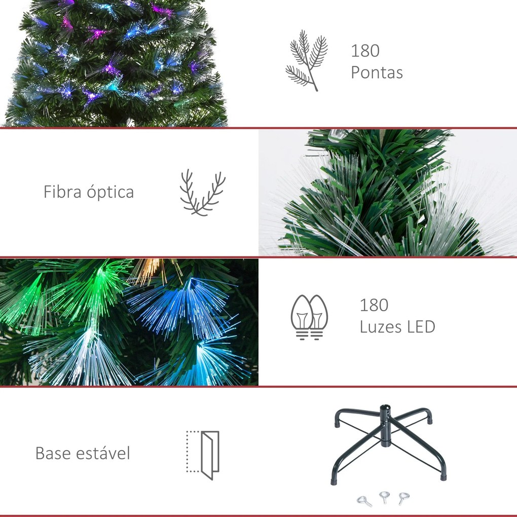 HOMCOM Árvore de Natal Artificial 150cm com 180 Ramos Luzes LED de Múl