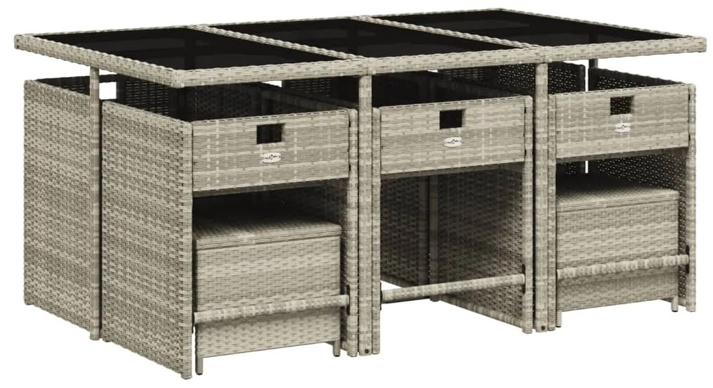 11 pcs conjunto jantar p/ jardim c/ almofadões vime PE cinzento