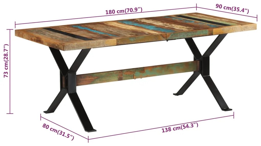 Mesa de jantar 180x90x73 cm madeira recuperada maciça
