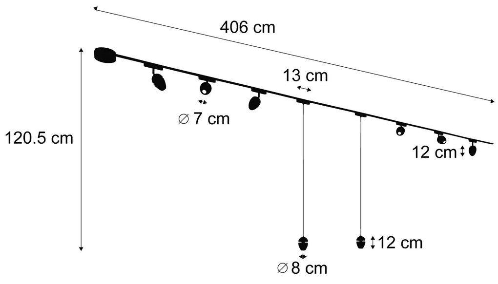 Sistema de iluminação de trilho com 6 focos e 2 pendentes pretos monofásicos - Magnetic Eggy