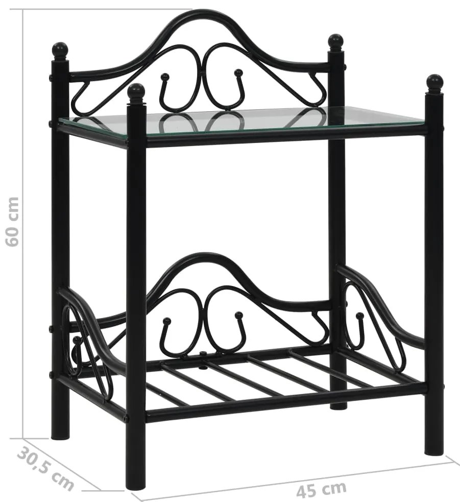 Mesas cabeceira 2 pcs aço e vidro temperado 45x30,5x60cm preto