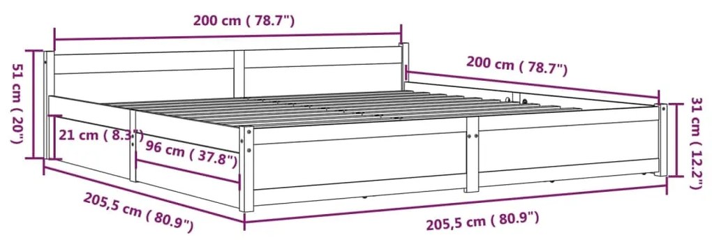 Estrutura de cama com gavetas 200x200 cm