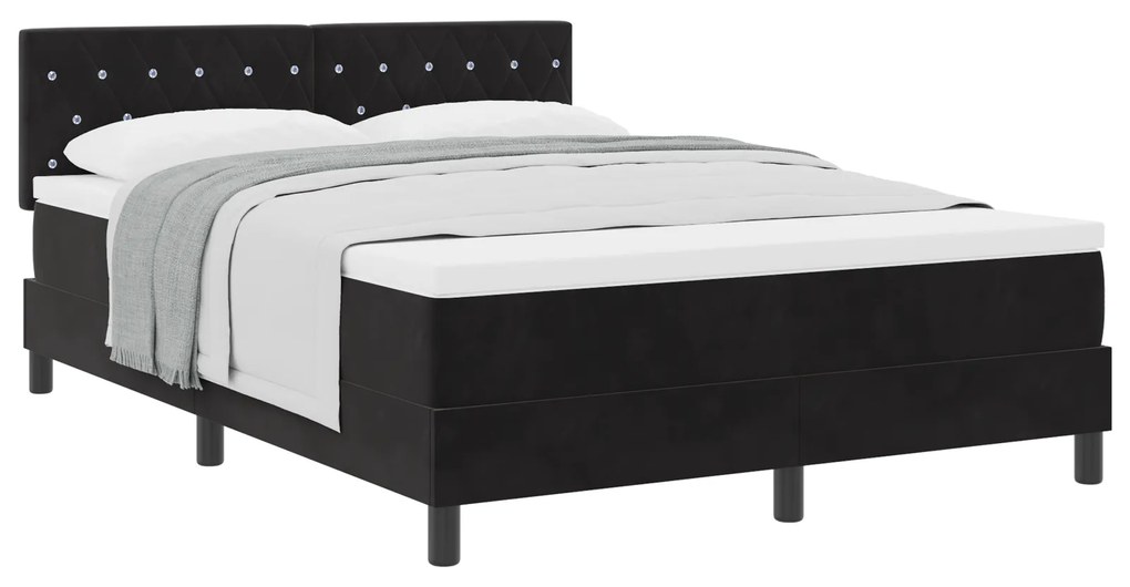 Cama Box Spring vidaXL com Colchão Preto 140x200 cm Veludo