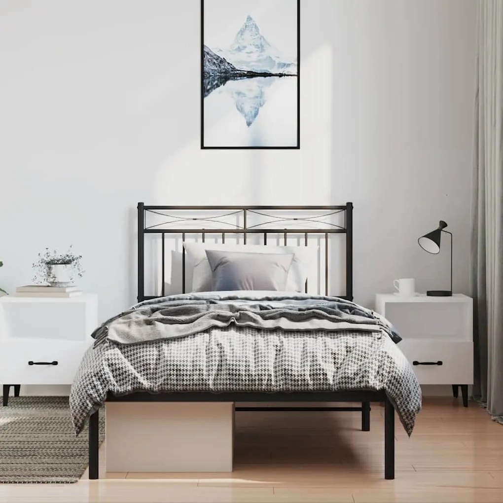 Estrutura de cama com cabeceira 100x190 cm metal preto