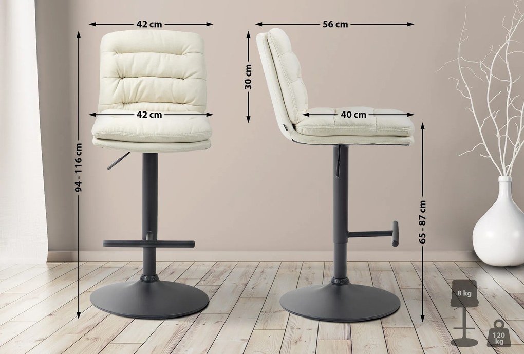 Banco de bar Damar em tecido com estrutura preta 94-116 x 42 x 56 cm Creme