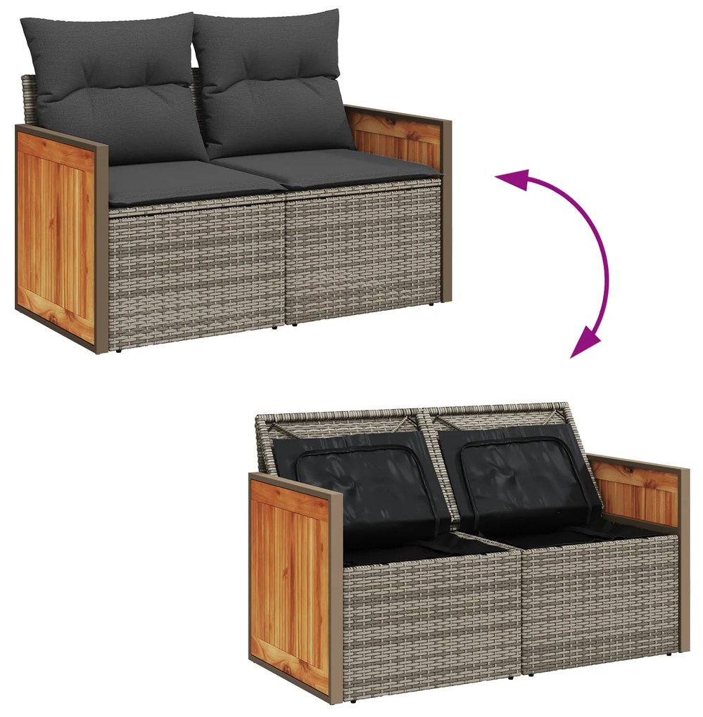 Conjunto de Sofás de Jardim vidaXL com Almofadas Cinza Rattan Poliéste