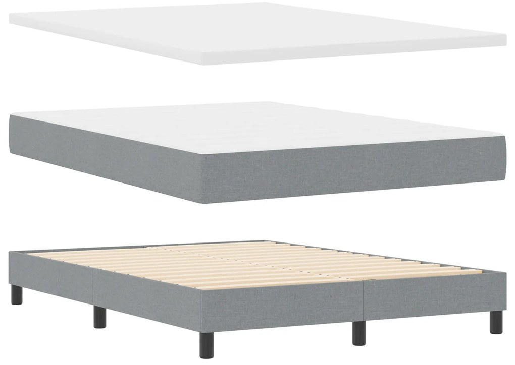 Cama Box Spring com colchão Cinza Claro 140x190 cm Tecido