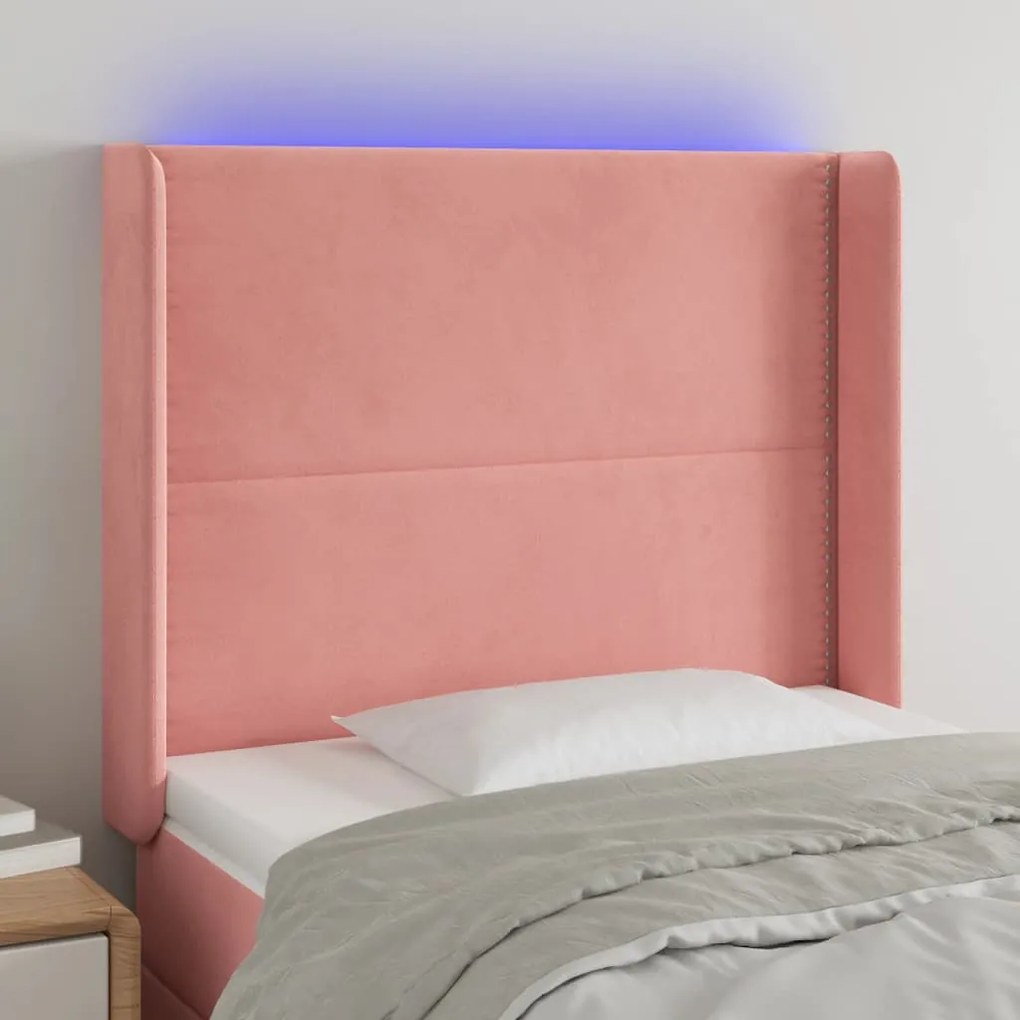 Cabeceira de cama c/ luzes LED veludo 103x16x118/128 cm rosa