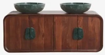 Conjunto De Móvel De Casa De Banho Dupla Suspensa 130x45 Cm Em Madeira De Manga E Pedra Natural Kivalina Mármore Verde Udaipur - Madeira - Sklum