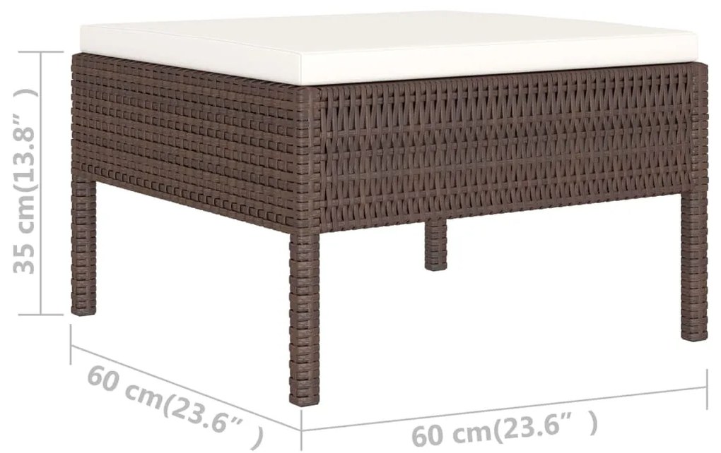 6 pcs conjunto lounge jardim c/ almofadões vime PE castanho