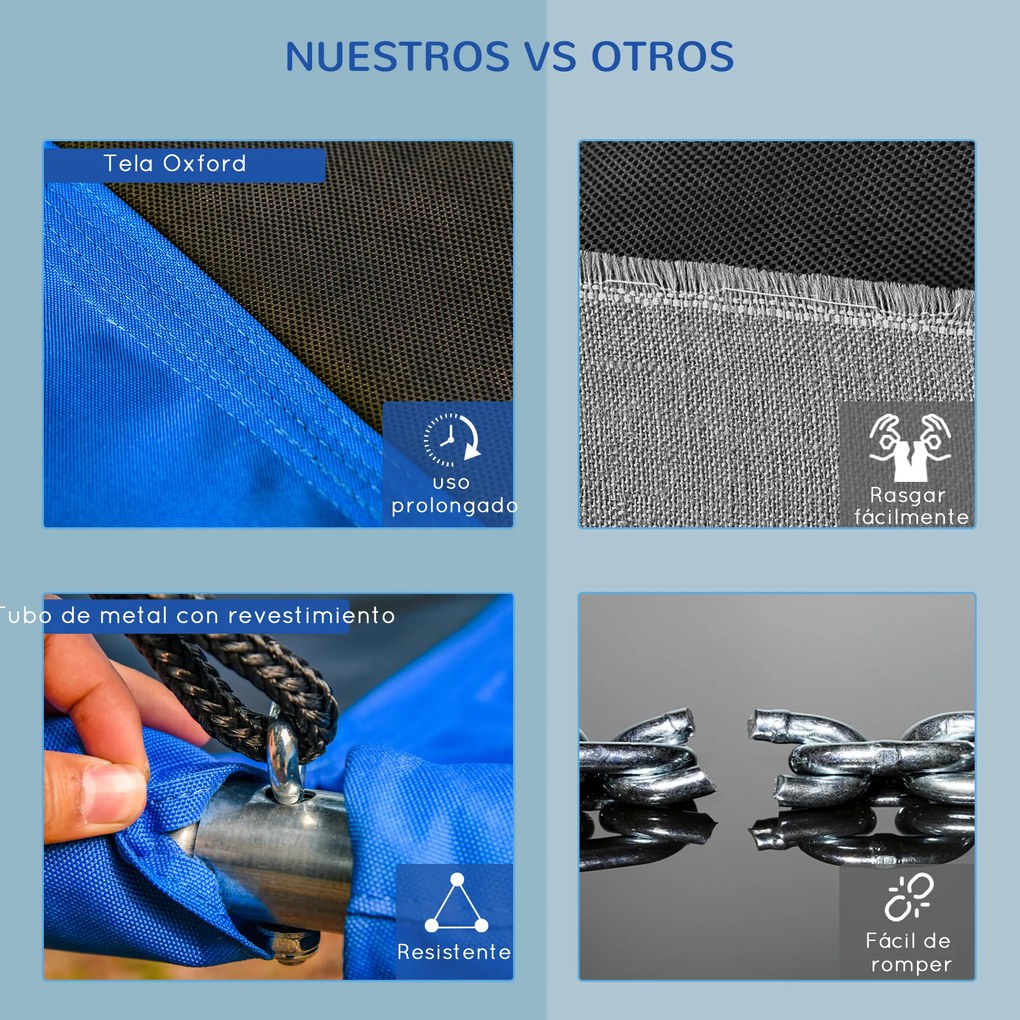 Outsunny Balanço para crianças acima de 3 anos de jardim ninho retangular até 150 kg com cordas ajustáveis Tecido Oxford 900D e metal 150x80x180 cm azul