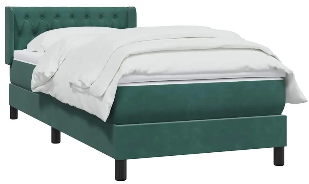 Cama com molas/colchão 90x220 cm veludo verde-escuro