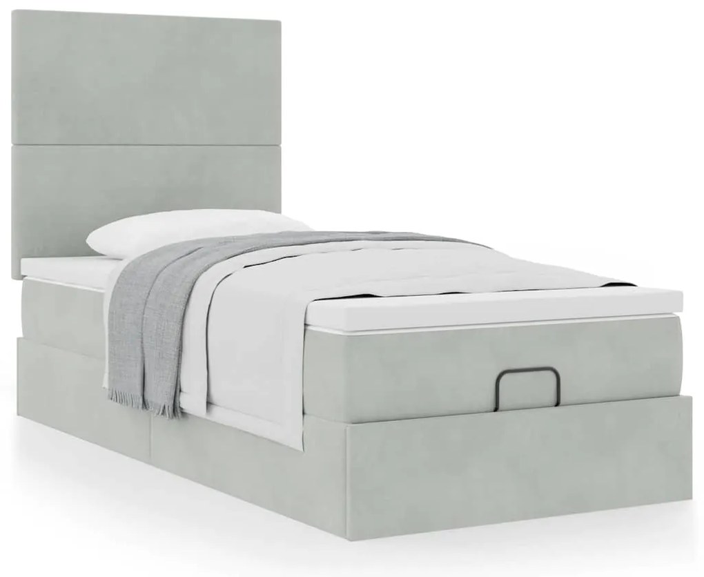 Estrutura cama otomana colchões 80x200 cm veludo cinzento claro